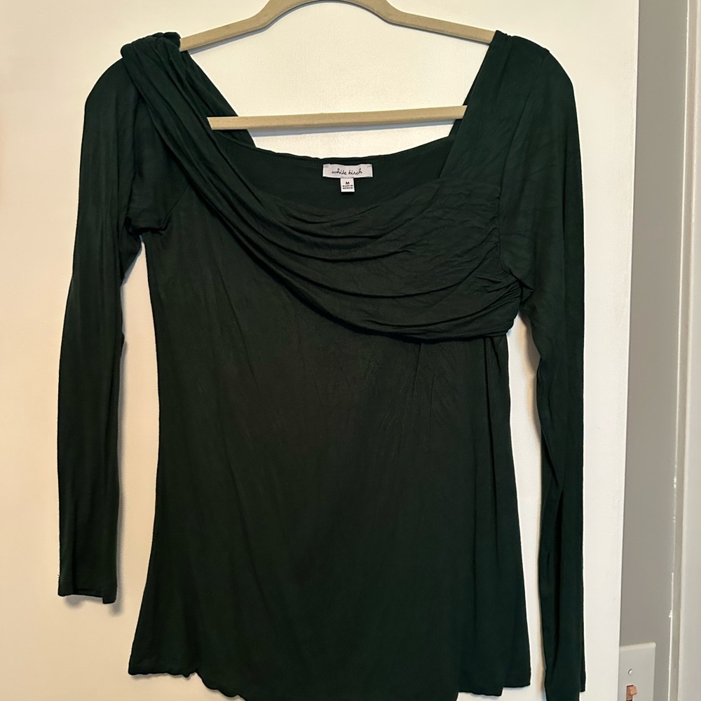 White Birch Black Asymmetrical Ruched Long Sleeve Blouse